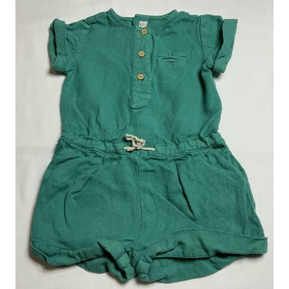 Zara Kids Romper Infant 1pc Cotton Linen Blend Green Size 18-24 Months - Picture 1 of 7